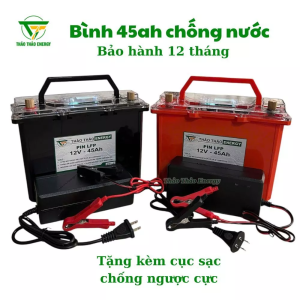 Bình 45ah chống nước (Bảo hành 12 tháng) - Có led báo pin - Kèm cục sạc chống ngược cực
