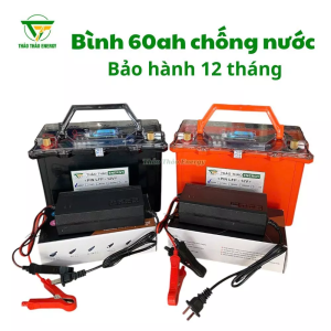 Bình hoàn thiện 12v 60ah chống nước (Bảo hành 12 tháng) - Có led báo pin - Kèm cục sạc chống ngược cực